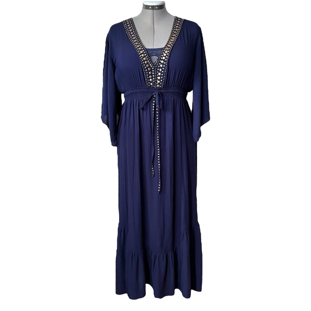 Back from Bali swim cover/dress with beaded detail Navy L